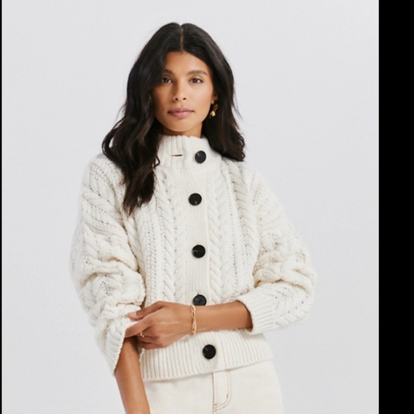 Something Navy Womens Chunky Cable Knit Button Up Cardigan Sweater White Size XS - Picture 1 of 13